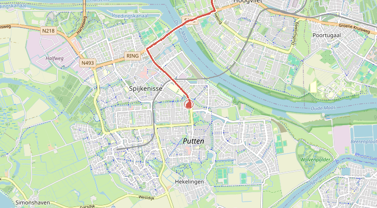 Kaart van de omgeving van de melding, met de kazerne die is gealarmeerd