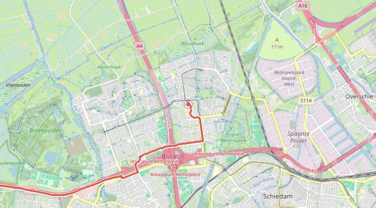 Kaart van de omgeving van de melding, met de kazerne die is gealarmeerd
