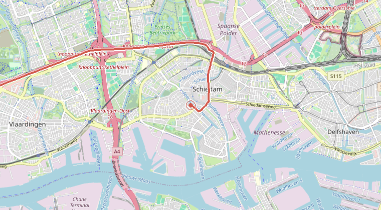 Kaart van de omgeving van de melding, met de kazerne die is gealarmeerd
