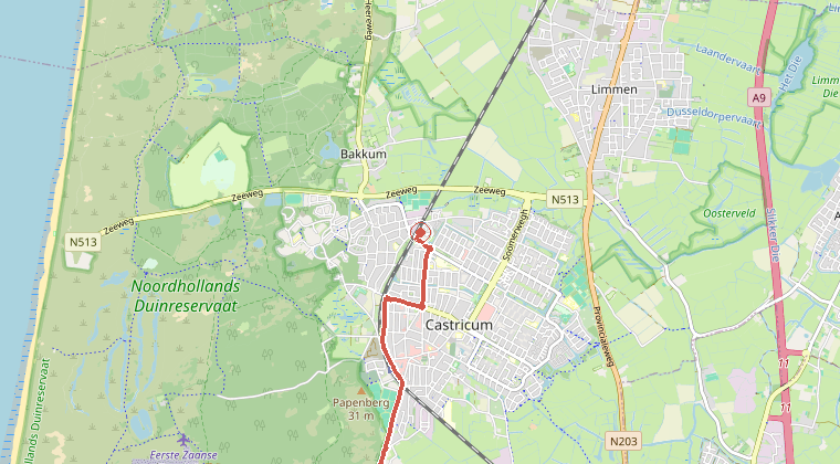 Kaart van de omgeving van de melding, met de kazerne die is gealarmeerd