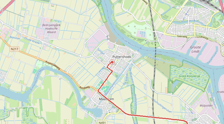 Kaart van de omgeving van de melding, met de kazerne die is gealarmeerd