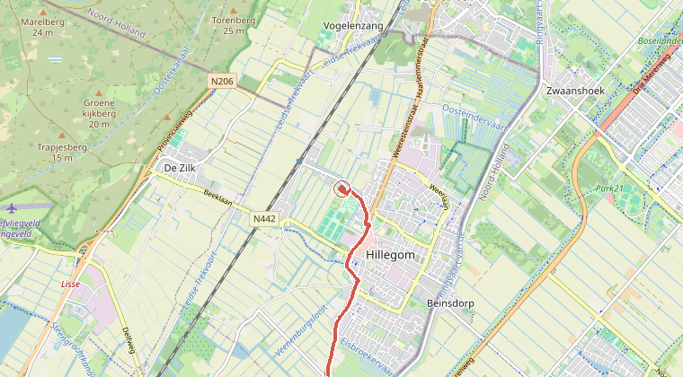 Kaart van de omgeving van de melding, met de kazerne die is gealarmeerd