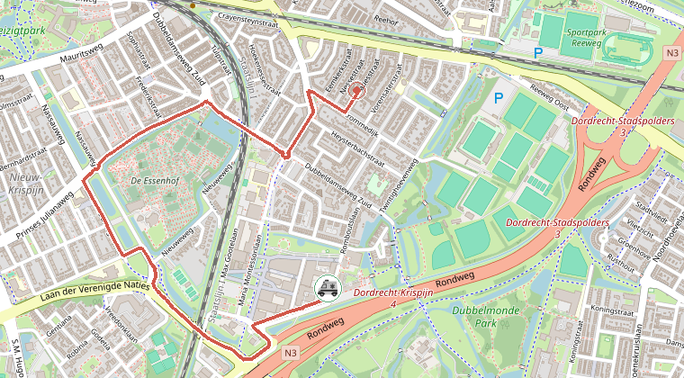 Kaart van de omgeving van de melding, met de kazerne die is gealarmeerd
