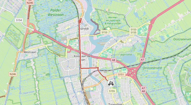 Kaart van de omgeving van de melding, met de kazerne die is gealarmeerd