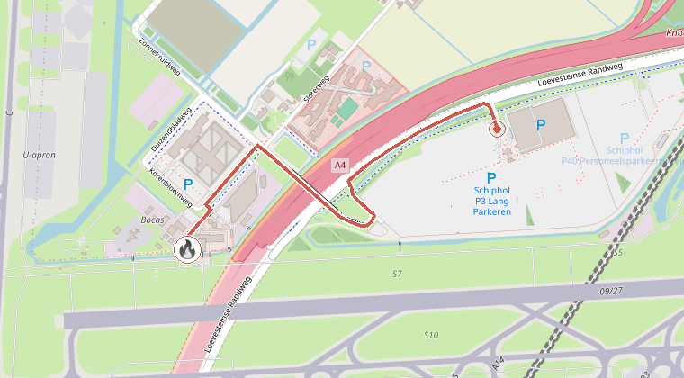 Kaart van de omgeving van de melding, met de kazerne die is gealarmeerd