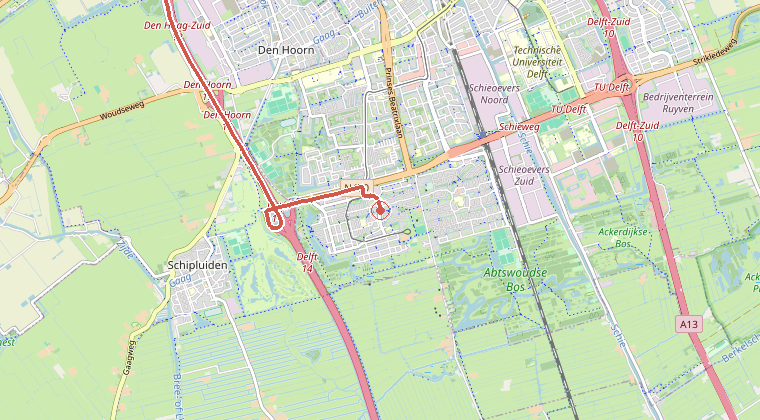 Kaart van de omgeving van de melding, met de kazerne die is gealarmeerd