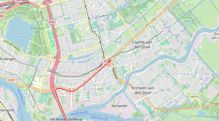 Kaart van de omgeving van de melding, met de kazerne die is gealarmeerd