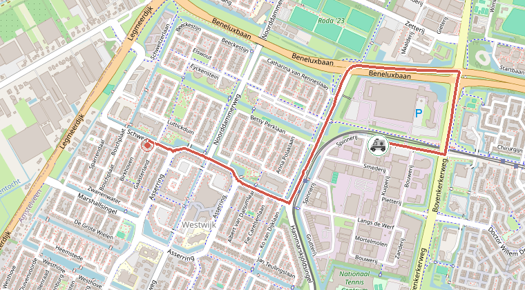 Kaart van de omgeving van de melding, met de kazerne die is gealarmeerd