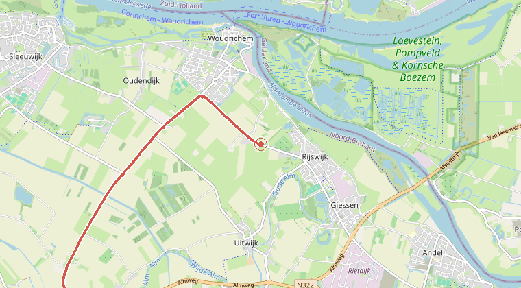 Kaart van de omgeving van de melding, met de kazerne die is gealarmeerd