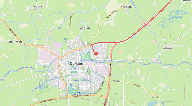 Kaart van de omgeving van de melding, met de kazerne die is gealarmeerd