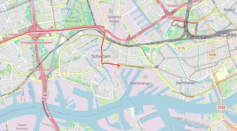 Kaart van de omgeving van de melding, met de kazerne die is gealarmeerd
