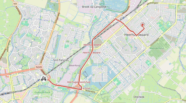 Kaart van de omgeving van de melding, met de kazerne die is gealarmeerd