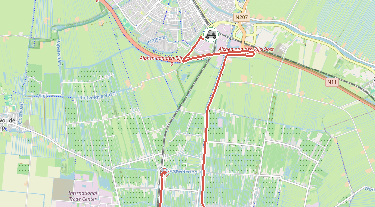 Kaart van de omgeving van de melding, met de kazerne die is gealarmeerd