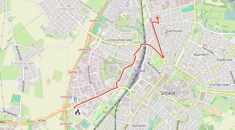 Kaart van de omgeving van de melding, met de kazerne die is gealarmeerd