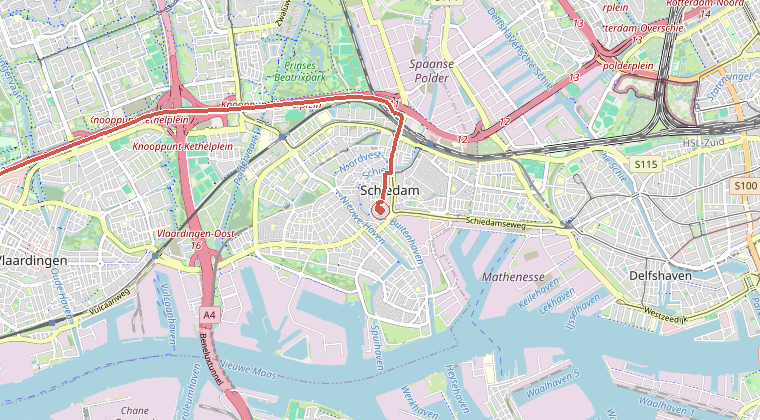 Kaart van de omgeving van de melding, met de kazerne die is gealarmeerd