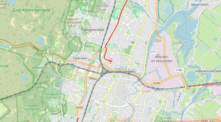 Kaart van de omgeving van de melding, met de kazerne die is gealarmeerd