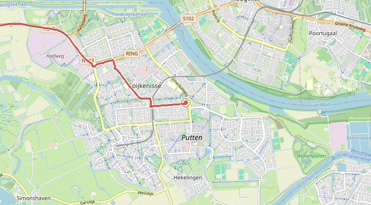 Kaart van de omgeving van de melding, met de kazerne die is gealarmeerd