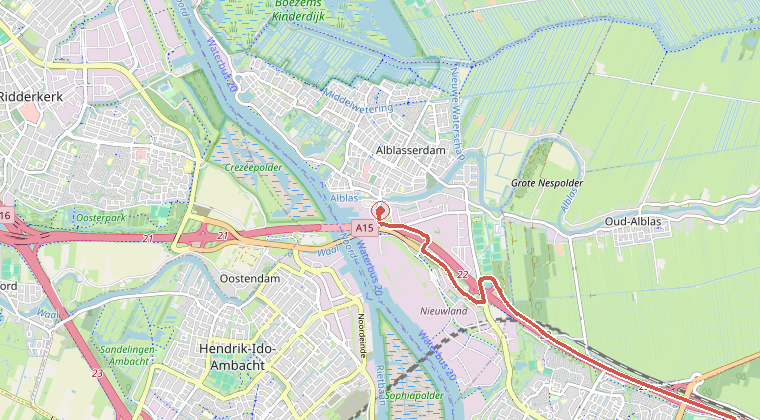 Kaart van de omgeving van de melding, met de kazerne die is gealarmeerd