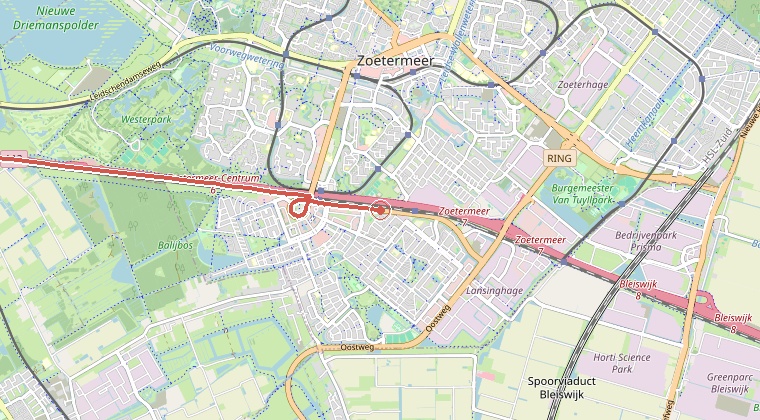 Kaart van de omgeving van de melding, met de kazerne die is gealarmeerd