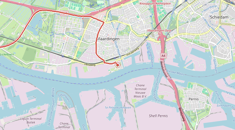 Kaart van de omgeving van de melding, met de kazerne die is gealarmeerd