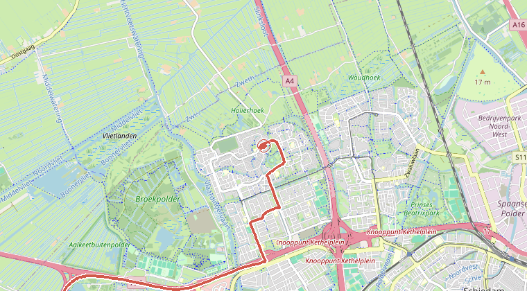 Kaart van de omgeving van de melding, met de kazerne die is gealarmeerd