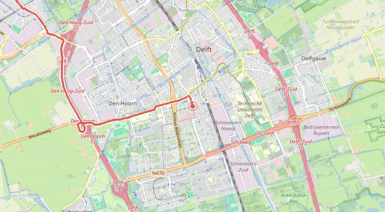 Kaart van de omgeving van de melding, met de kazerne die is gealarmeerd
