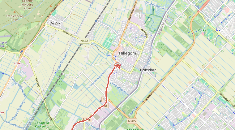 Kaart van de omgeving van de melding, met de kazerne die is gealarmeerd