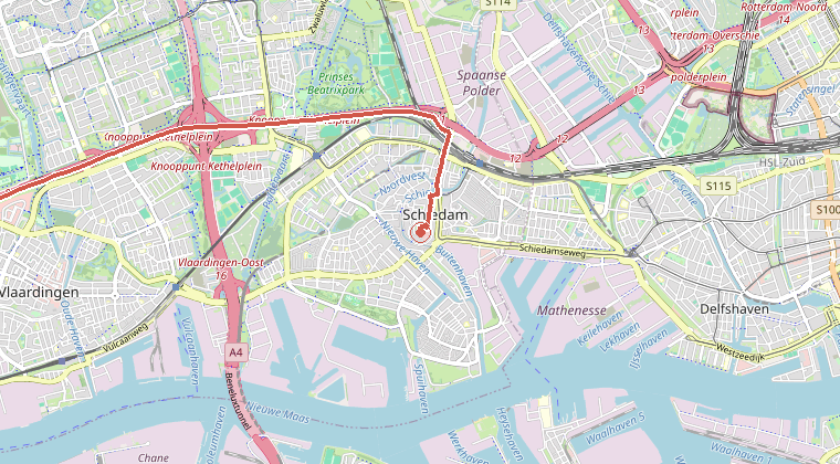Kaart van de omgeving van de melding, met de kazerne die is gealarmeerd