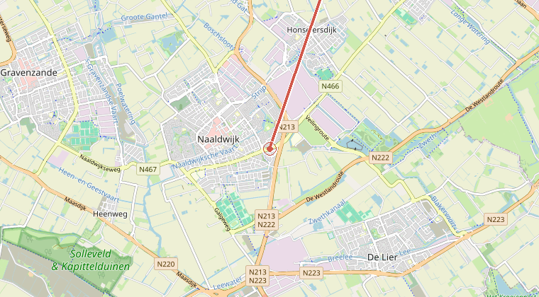 Kaart van de omgeving van de melding, met de kazerne die is gealarmeerd