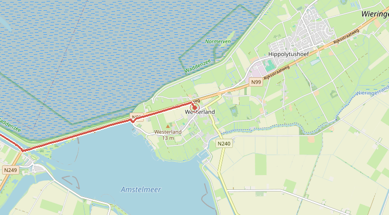 Kaart van de omgeving van de melding, met de kazerne die is gealarmeerd