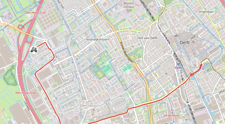 Kaart van de omgeving van de melding, met de kazerne die is gealarmeerd