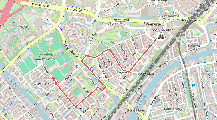 Kaart van de omgeving van de melding, met de kazerne die is gealarmeerd