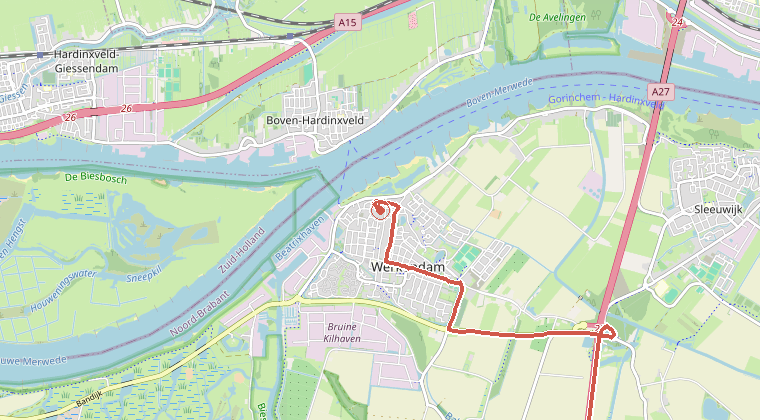 Kaart van de omgeving van de melding, met de kazerne die is gealarmeerd