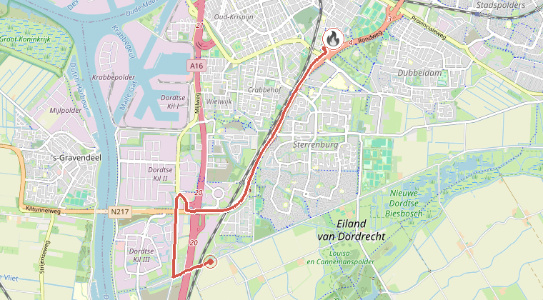 Kaart van de omgeving van de melding, met de kazerne die is gealarmeerd