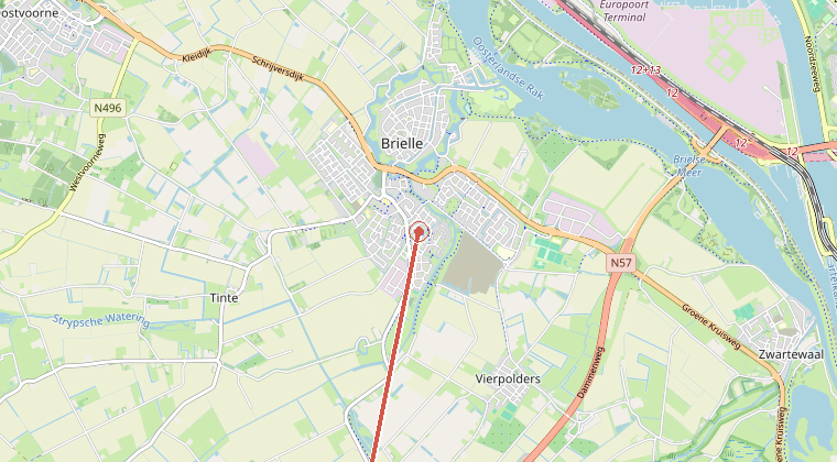 Kaart van de omgeving van de melding, met de kazerne die is gealarmeerd