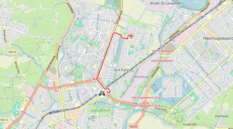 Kaart van de omgeving van de melding, met de kazerne die is gealarmeerd