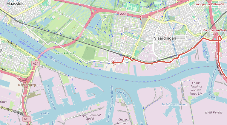Kaart van de omgeving van de melding, met de kazerne die is gealarmeerd