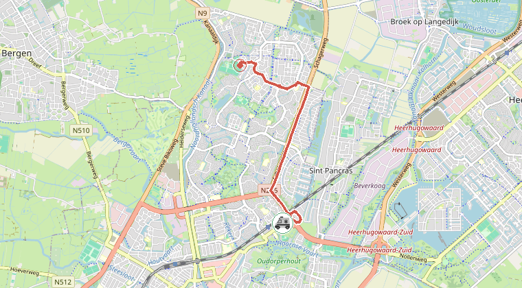 Kaart van de omgeving van de melding, met de kazerne die is gealarmeerd