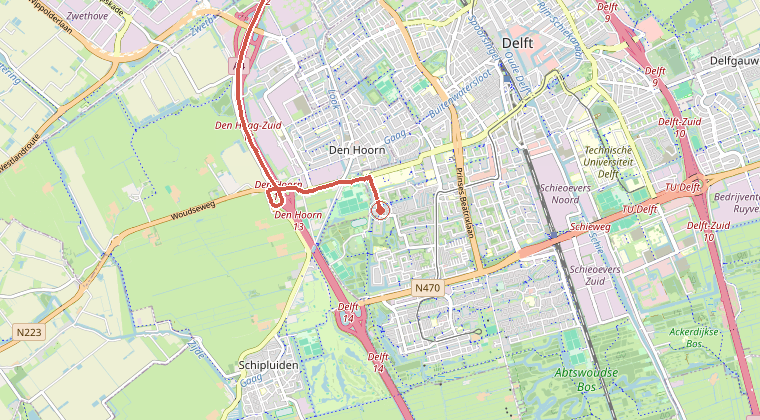 Kaart van de omgeving van de melding, met de kazerne die is gealarmeerd