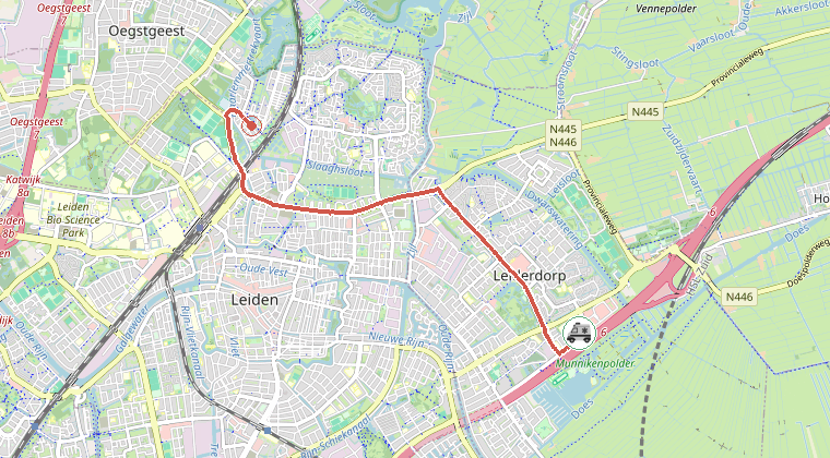 Kaart van de omgeving van de melding, met de kazerne die is gealarmeerd