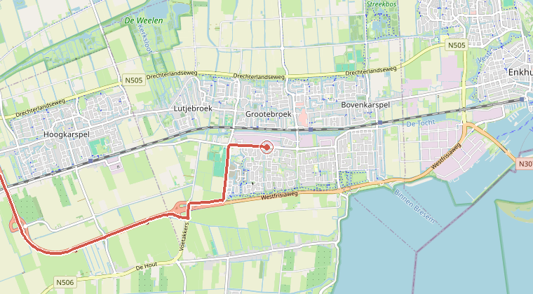 Kaart van de omgeving van de melding, met de kazerne die is gealarmeerd