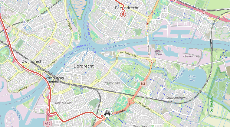 Kaart van de omgeving van de melding, met de kazerne die is gealarmeerd