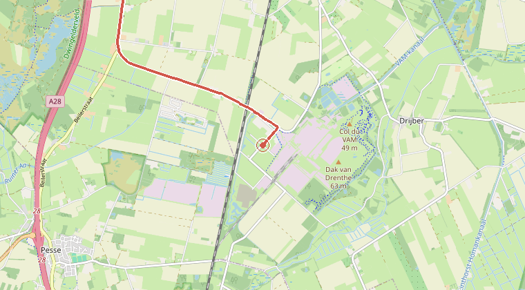 Kaart van de omgeving van de melding, met de kazerne die is gealarmeerd