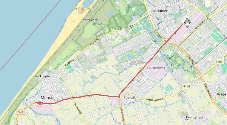 Kaart van de omgeving van de melding, met de kazerne die is gealarmeerd