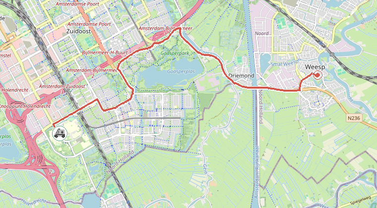 Kaart van de omgeving van de melding, met de kazerne die is gealarmeerd