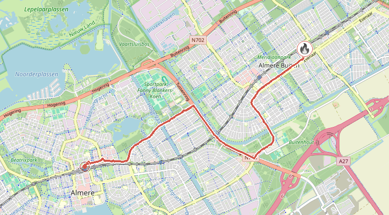 Kaart van de omgeving van de melding, met de kazerne die is gealarmeerd
