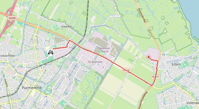 Kaart van de omgeving van de melding, met de kazerne die is gealarmeerd