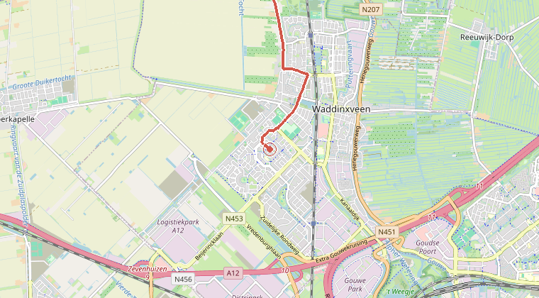 Kaart van de omgeving van de melding, met de kazerne die is gealarmeerd