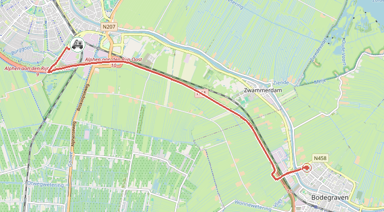 Kaart van de omgeving van de melding, met de kazerne die is gealarmeerd