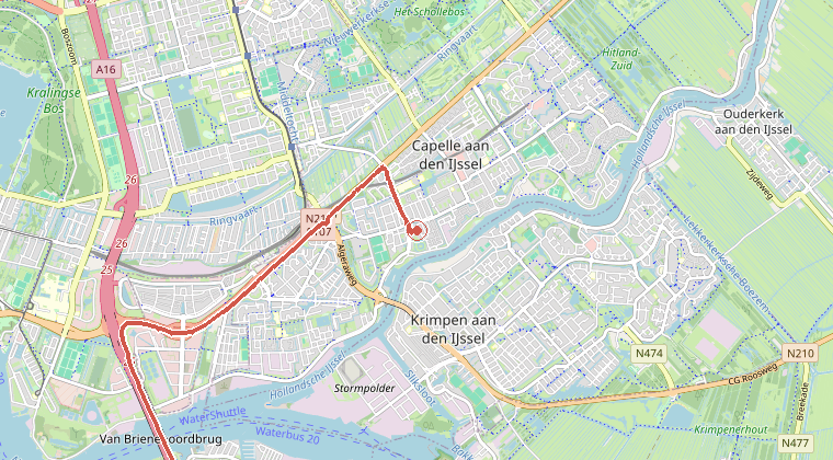 Kaart van de omgeving van de melding, met de kazerne die is gealarmeerd